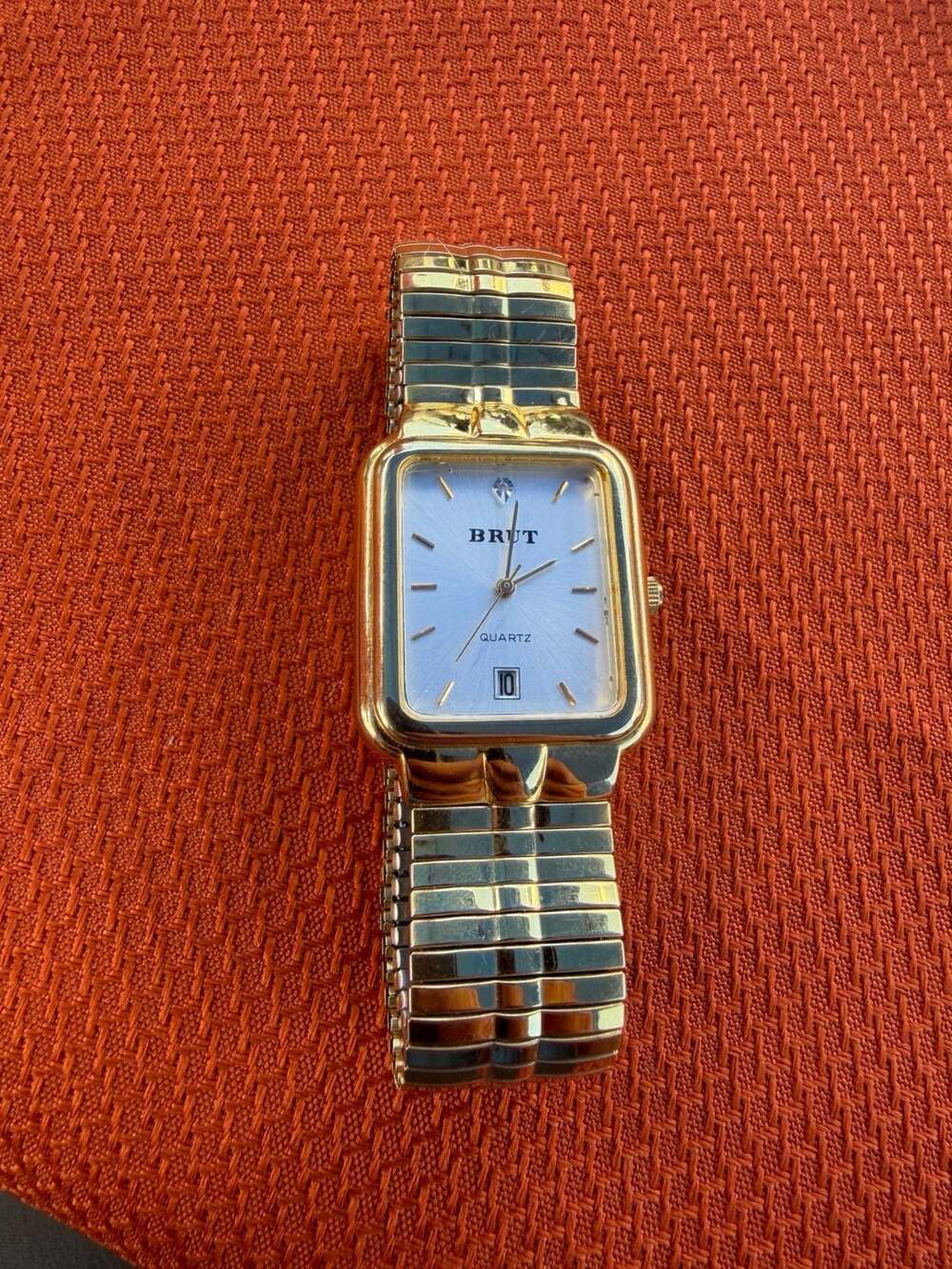 Brut Vintage Quartz Men's Gold Tone Watch with Diamond Dial and Expansion Band